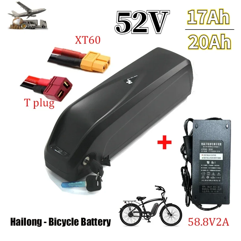 Original 52V Hailong electric bicycle battery modified car power lithium battery30A BMS 350W 500W18650 battery with gift charger