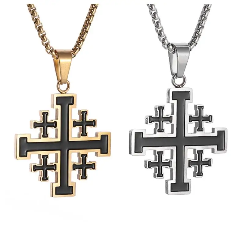 Stainless Steel Jerusalem Crusader Templar Cross Pendant Necklace for Men Women Jewelry Free 24 Inch Chain