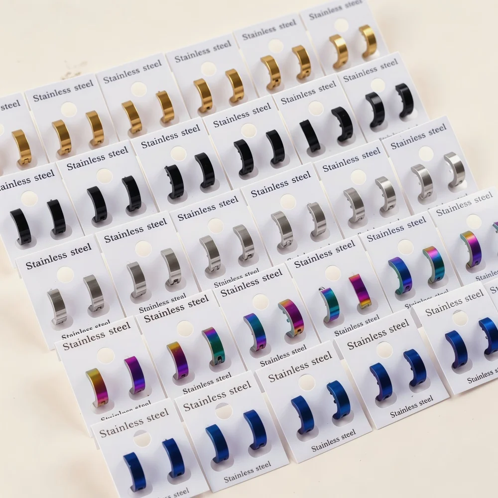 10/20Pairs Fashion Colorful 4mm Stainless Steel Smooth Hoop Earrings For Women Men Mixed Classic Jewelry Daily Party Gifts
