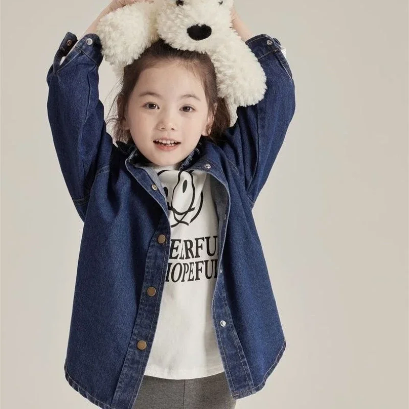 Kids Girls Denim Bouse Shirts 2024 New Fahsion Teenage Girls Casual Loose Shirts Autumn Jean Cotton Cardigan Korean Style Tops