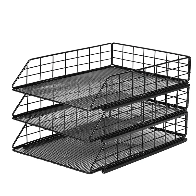 3-Tier Metal Document Storage Box Heavy Duty Vertical File Rack Organizer for Office Desk Paper Holder Shelf