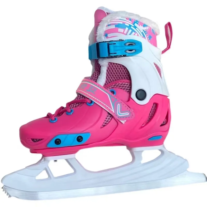 Patins artísticos infantis, tênis de patinação de velocidade, sapatos de hóquei no gelo, bota de tamanho ajustável, preto, rosa, meninos e meninas