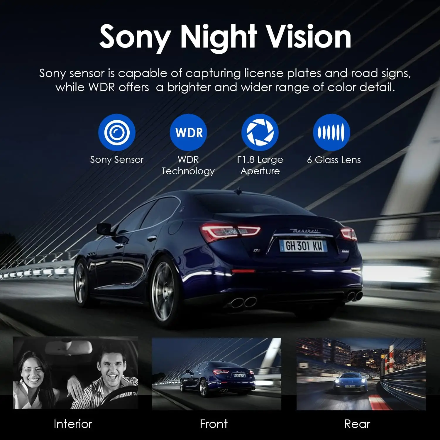 كاميرا داش 4K ذات 3 قنوات مع نظام تحديد المواقع العالمي (GPS)، رؤية ليلية، وضع ركن السيارة، تتضمن بطاقة TF