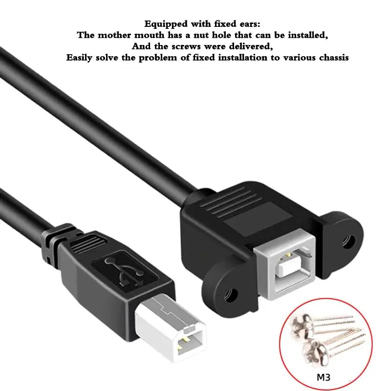 USB B-Type Printing Male to Female With Ear Screw Holes to Fix Panel Cable USB B Male to B Female Square Port Printer Extension