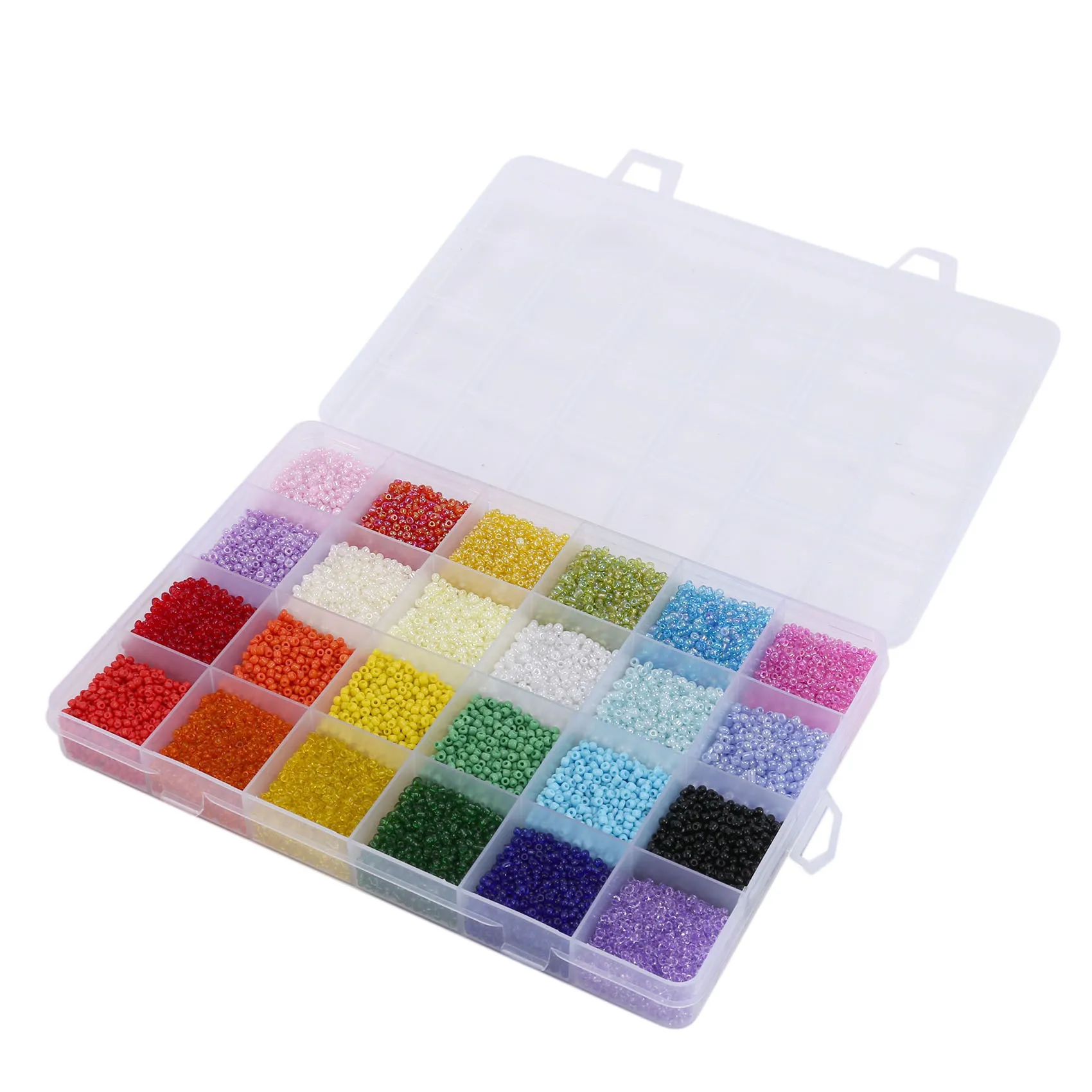 26400Pcs 2mm Glass Seed Beads 24 Colors Loose Beads Kit Bracelet Beads with 24-Grid Storage Box for Jewelry