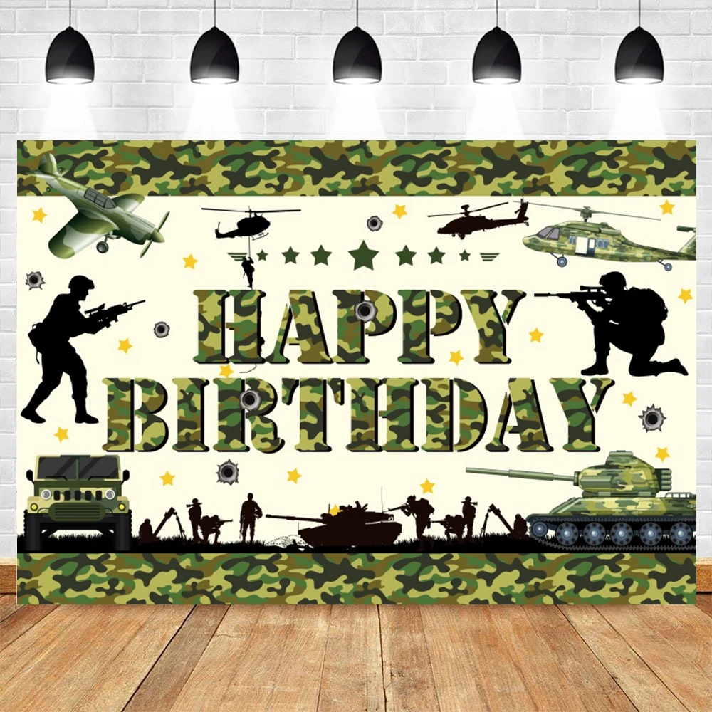 Military Army Theme Backdrop Camouflage Soldier Airplane Tank Car Baby Shower Boys Birthday Party Photography Background Decor