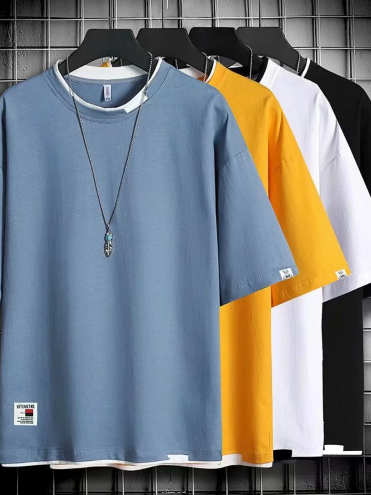 تي شيرت رجالي فضفاض بأكمام قصيرة من الحرير الصناعي، نصف كم صيفي عصري للشباب، قطعة علوية كاجوال متعددة الاستخدامات بياقة مستدي... #2