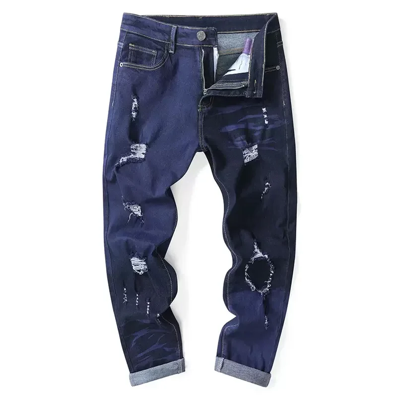 Jeans a gamba dritta strappati vintage di nuova tendenza della moda autunno e primavera per uomo Pantaloni sportivi comodi di alta qualità casual