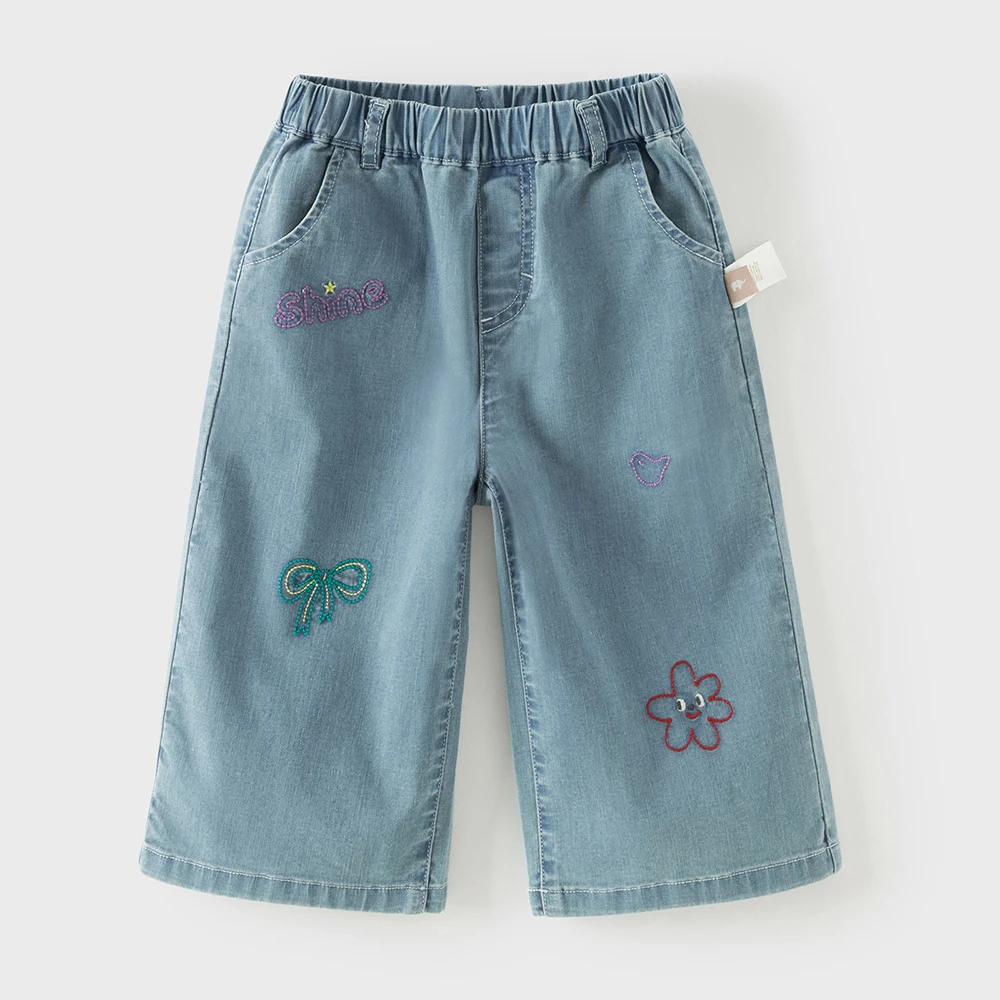 Dave Bella Girls Wide Leg Jean Pants Embroidery Spring Summer Girls Straight Pants Casual Loose Jeans Outdoor Trousers DB2261036