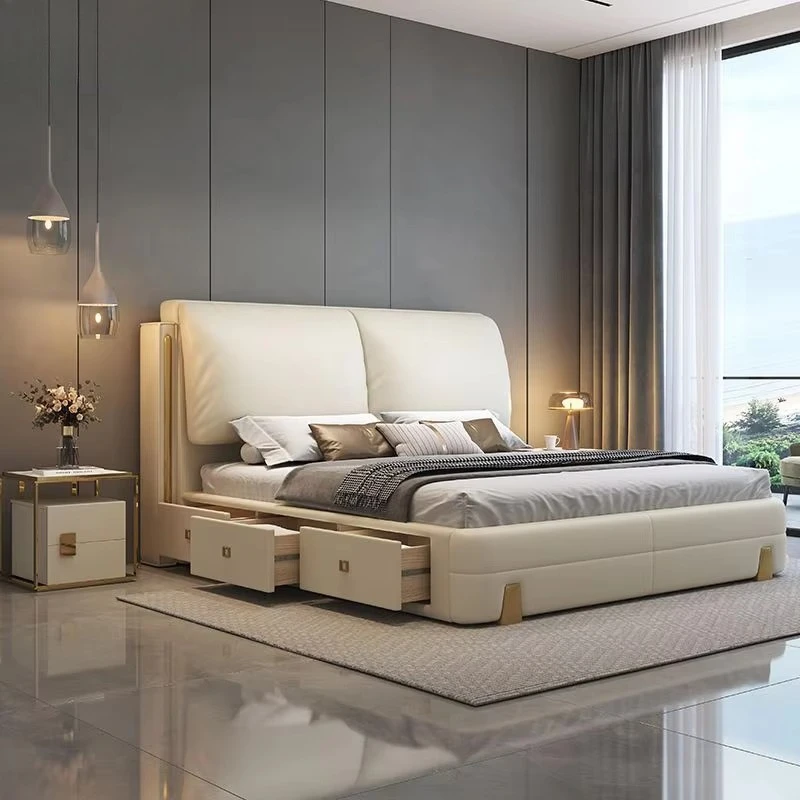 

Latest Design Home Furniture Wholesale Price Custom Comfortable Ecological Leather Sleeping Modern king Bed Frame for Girls