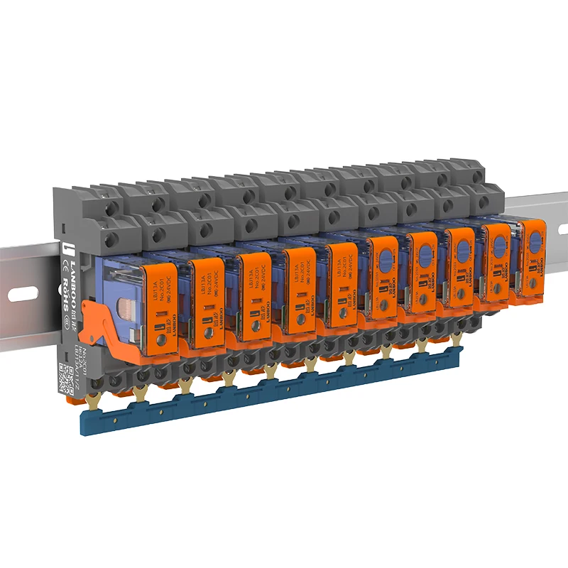 LANBOO 10PCS 13mm Slim Interface Relay Module with DIN Rail Socket 24VDC Intermediate Relay with Test Button & LED for PLC Panel