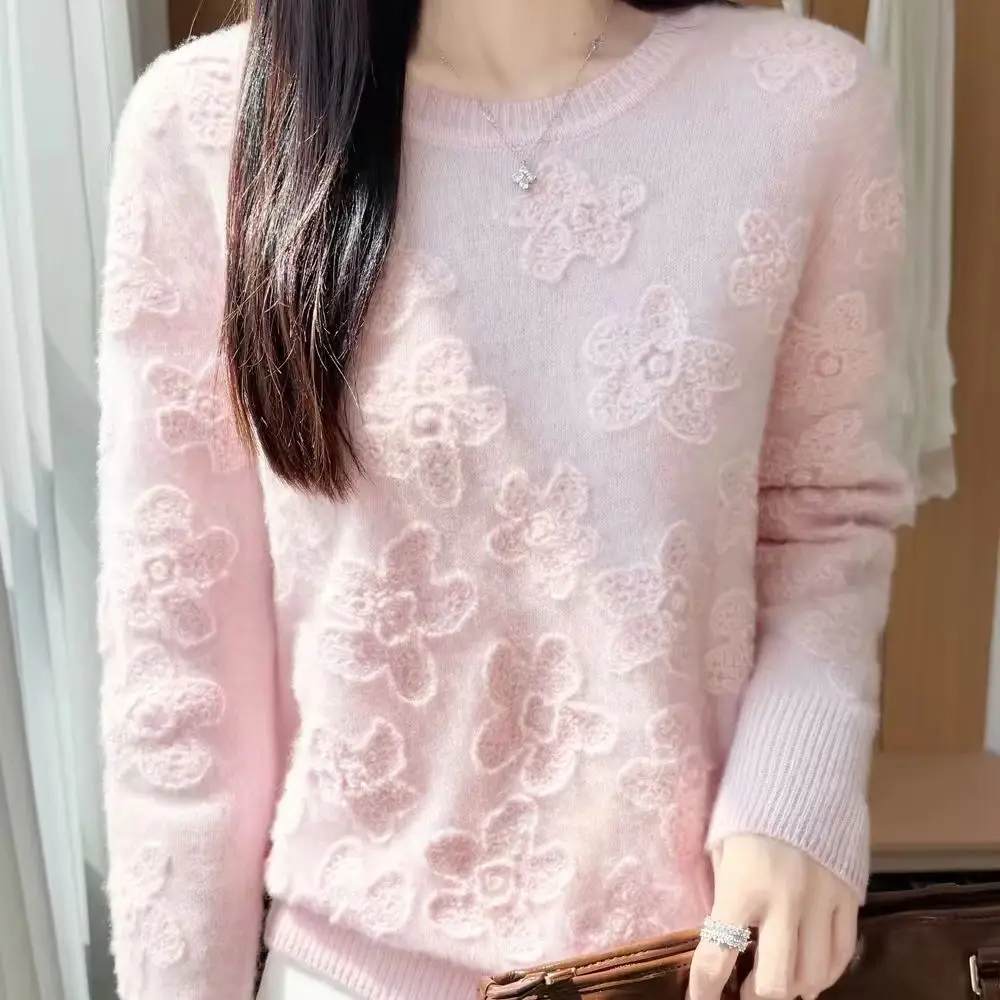 Ultra-fine cashmere embroidered knitted bottoming shirt new Joker slim solid color sweater