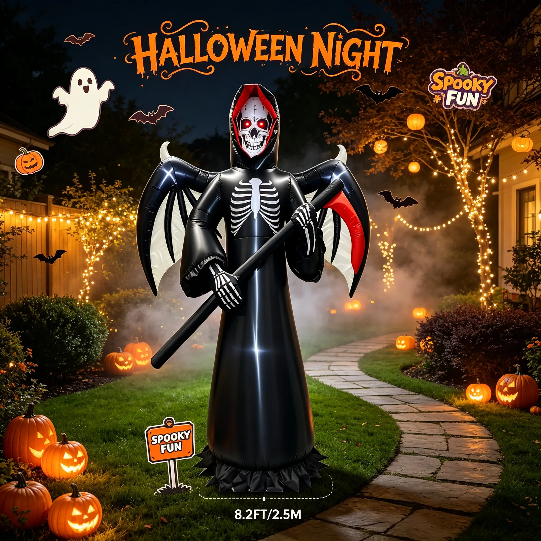 Halloween Giant Winged Reaper Outdoor Holiday Decorations LED Inflatable Model For Backyard Garden Halloween Party Decor
