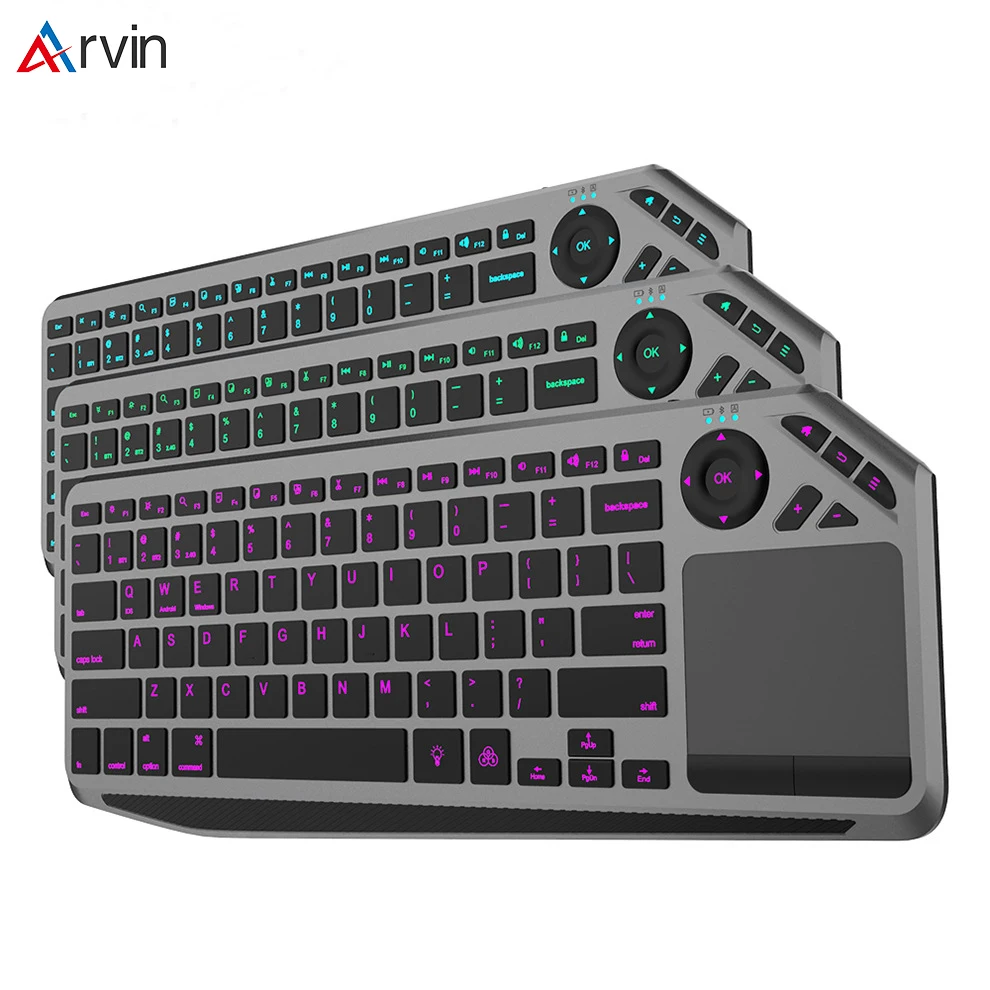 Arvin Bluetooth Wireless Keyboard with Touchpad Rechargeable 2.4GHz Trackpad Keyboard With RGB Backlit for Smart TV Windows IOS