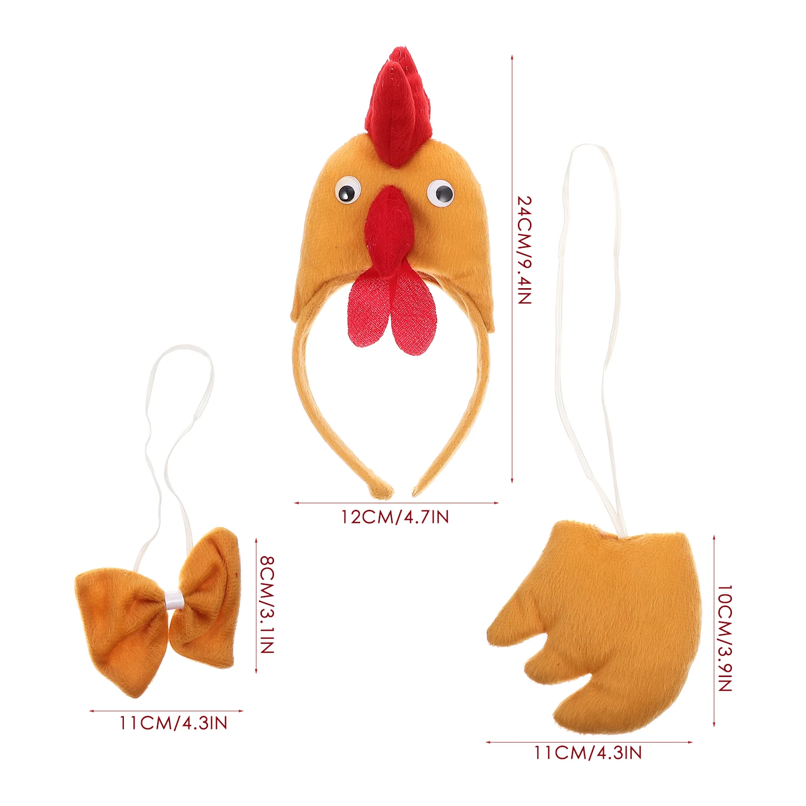 Set di tre pezzi di pollo tridimensionale a forma di fascia per capelli Costumi cosplay Accessorio Fasce pasquali Trucco Papillon per feste