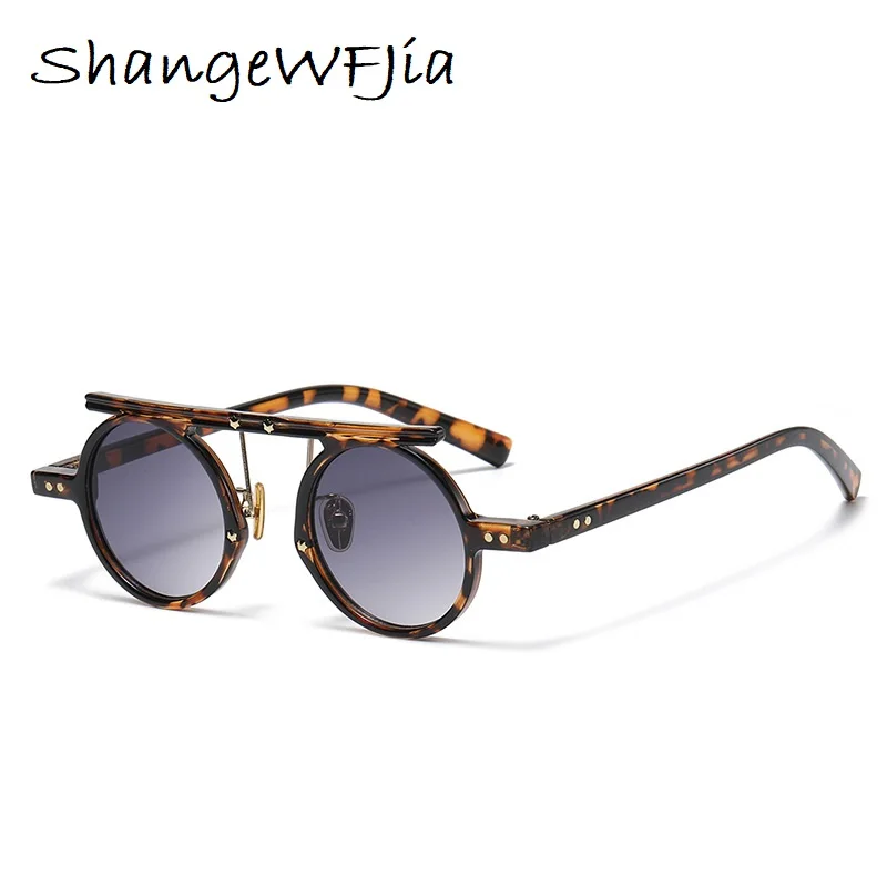 Retro Small Round s Women Sunglasses 2023 Fashion Double Bridge Punk Gradient EyewearMen Double Color Rivets Sun Glasses UV400