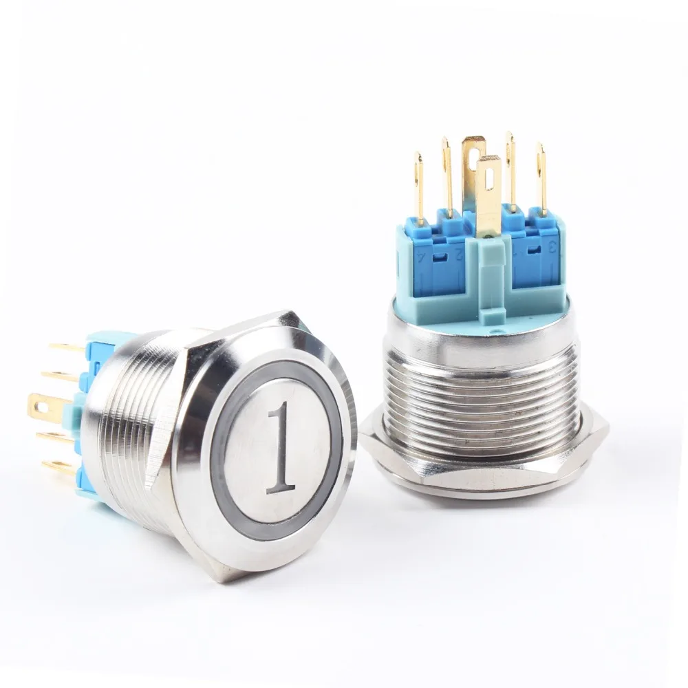 22mm Nickel plated brass metal push button switch led  number power word round momentary 6 pin terminal car switches