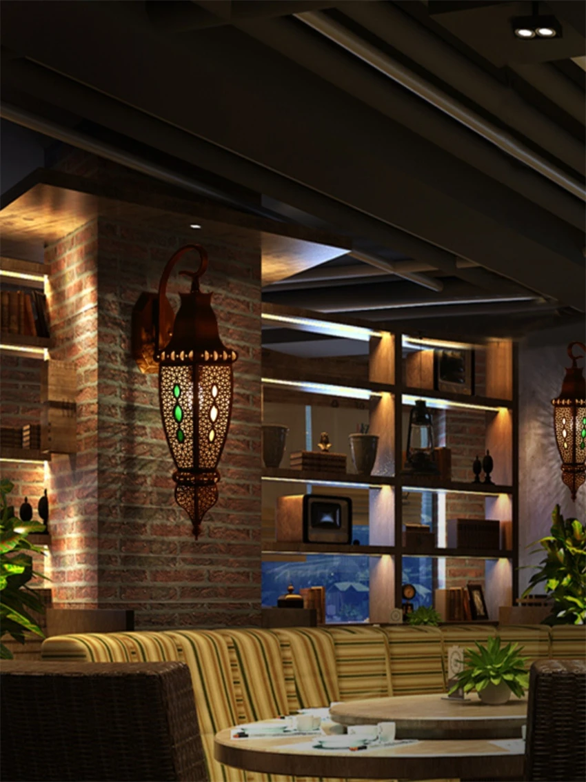 Arabic style hollow bronze wall lamps restaurant lamps engineering villa aisle retro lamps dining