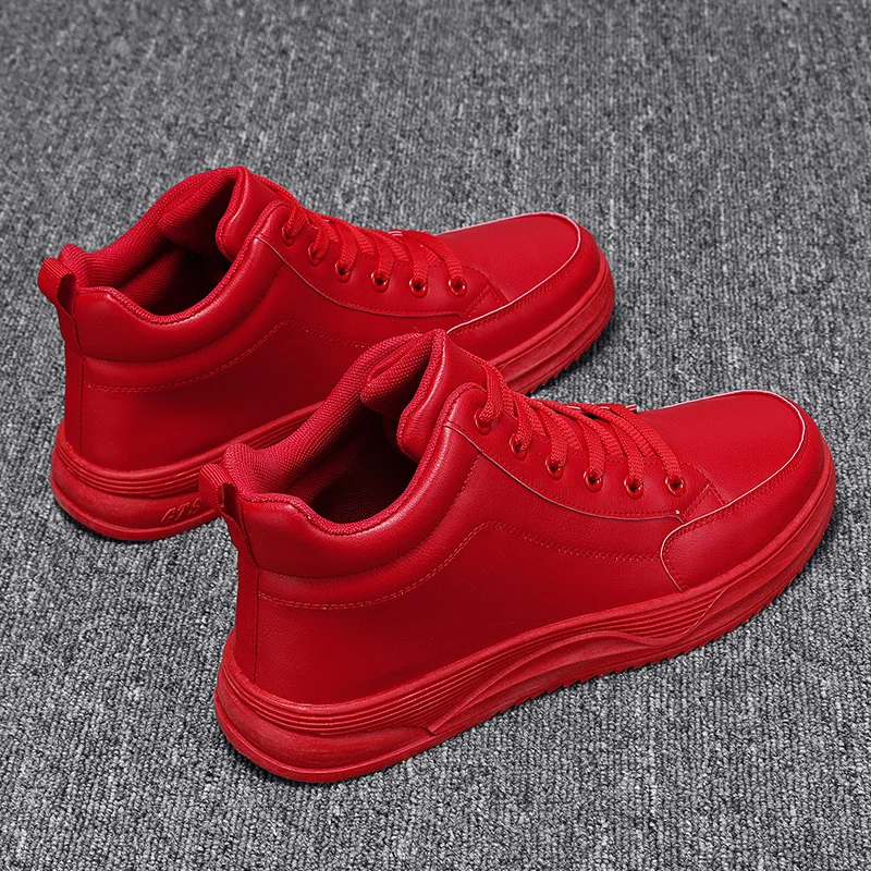 New high-top trend all-match student male shoes youth non-slip sports shoes 46 large size fashion red casual leather shoes