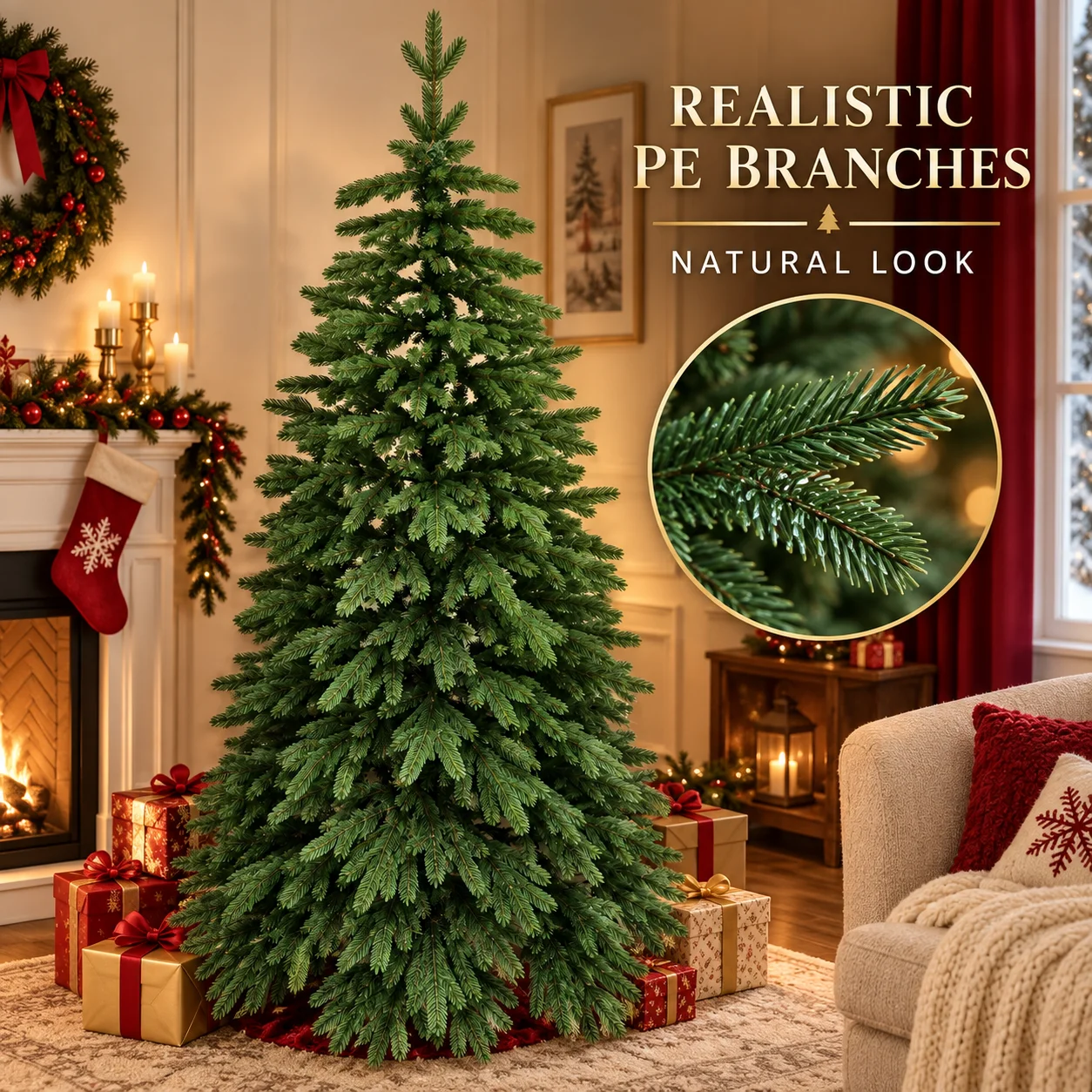 Artificial Christmas Tree 100%PE Encryption Large Green Christmas Tree 120cm-210cm Family Christmas Gift Party Scene Decorations