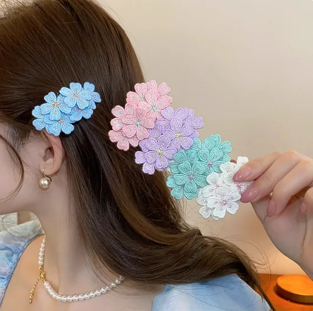 

BYL Moon White Cherry Hair Clips Korean Style Embroidered Flower Hairpins Gentle Versatile Exquisite Hair Accessories for Women