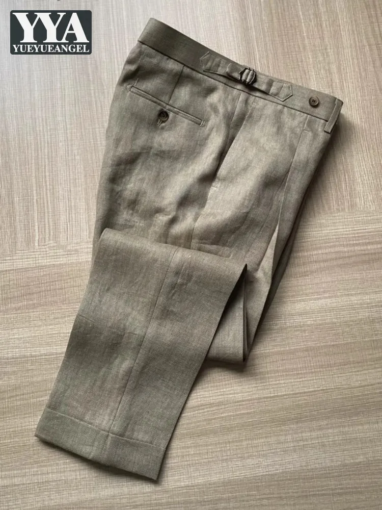 

Mens Linen Suit Pants Spring Summer British Style Office Men Daily Business Casual Straight Trousers Vintage Ankle Length Pants
