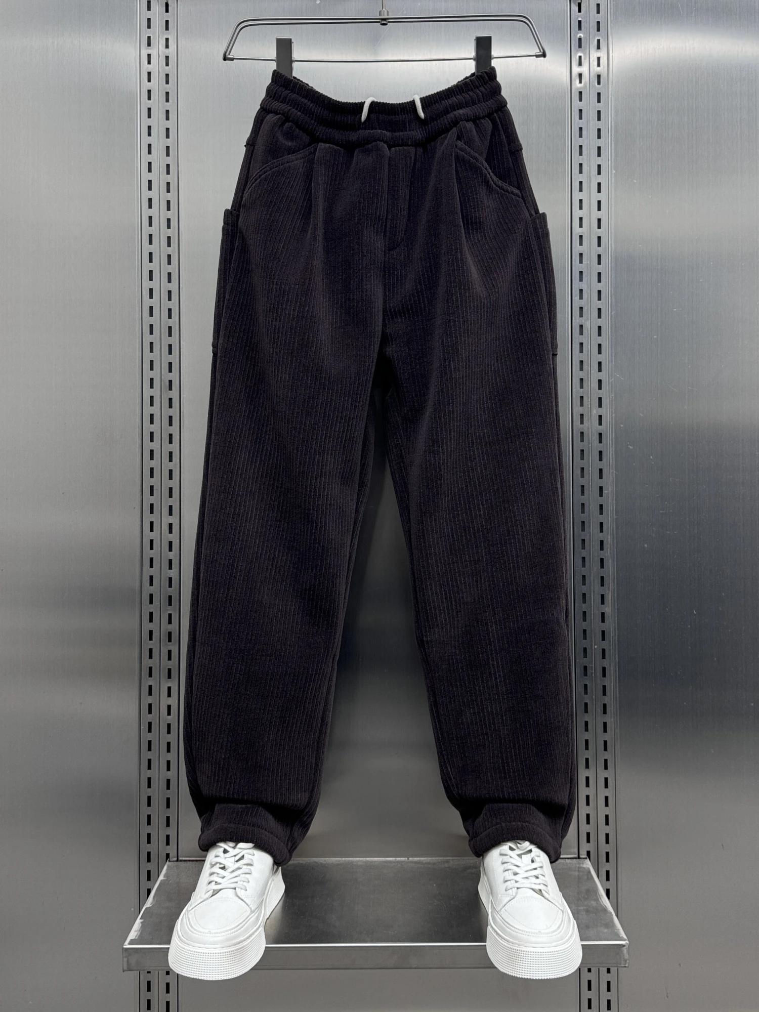 

Мужские зимние вельветовые повседневные брюки на флисовой подкладке, свободные прямые брюки-харлан, молодежные модные удобные брюки с эластичной резинкой на талии