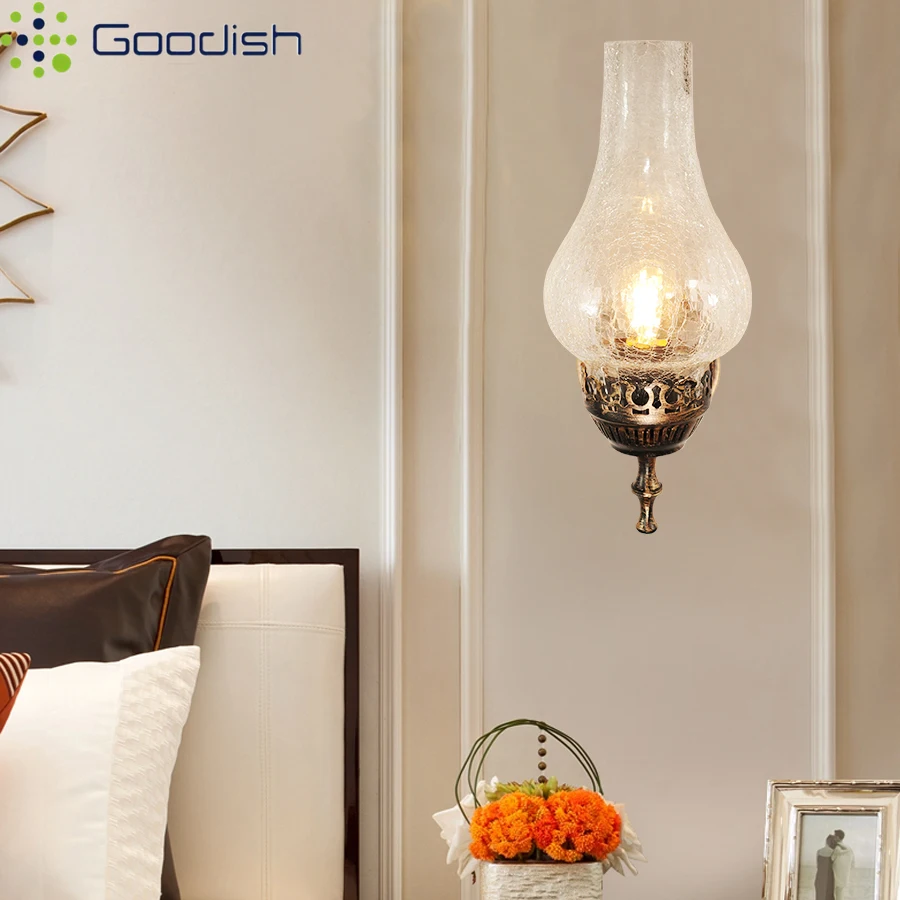Industrial Vintage Metal Glass E27 Oil with Crack Lampshade LED Wall Lamps Lustre Lights for Bedroom Home Decoration Chandelier