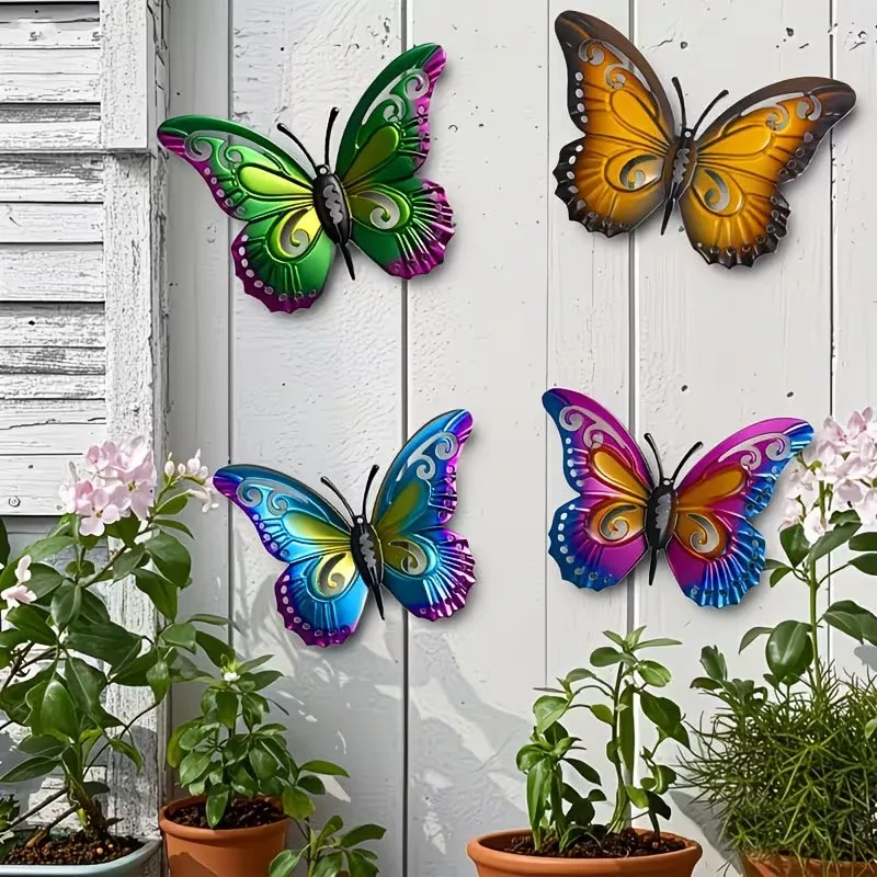 4pcs Colorful Metal butterfly Statue Wall Decor, Suitable for Gardens, Courtyards, and Outdoor Fence Wall Art Decoration