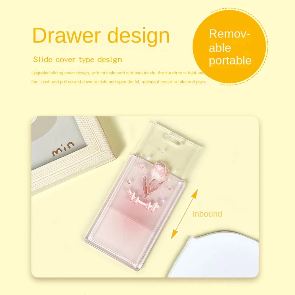 Card Protectors Cartoon Tulip Photocard Holder Transparent Keychain Tulip Idol Photocard Holder Colorful Sliding Closure