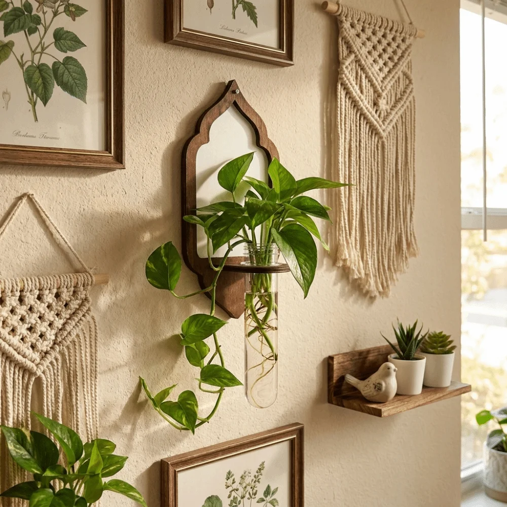 Wooden Lantern Planter Holder Vase Home Ornaments Wall Decoration Geometric Sun Jellyfish Hydroponic Planter Shelf Home Decor