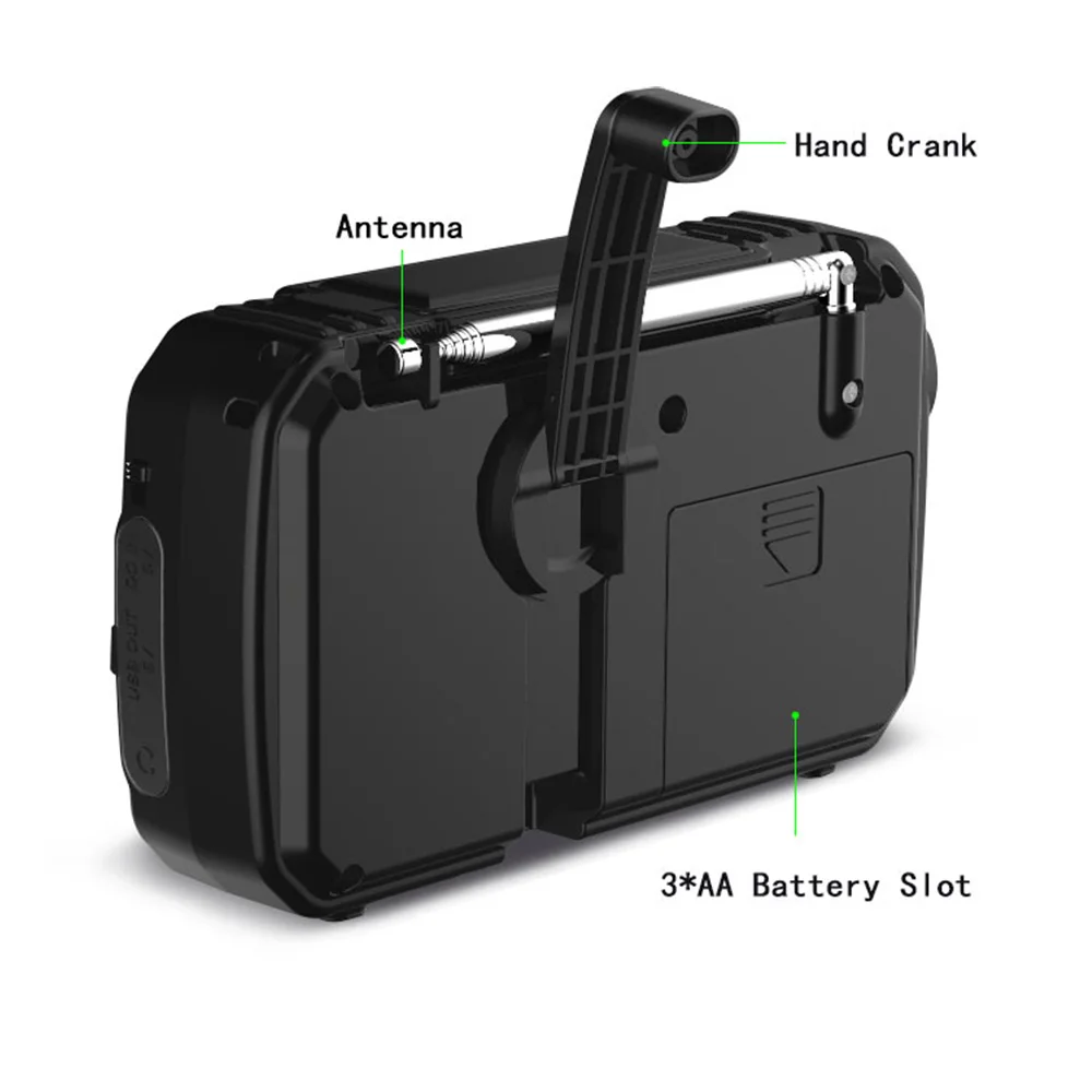 2025 Radio de emergencia caliente Radio de manivela solar AM/FM Linterna LED SOS Alarm Power Bank Altavoz و 