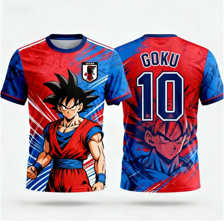 Camiseta de Fútbol con Temática de Dragon Ball Z Goku de Japón 2026, Conjunto de Fútbol para Niños, Camiseta Deportiva de Secado Rápido para Hombres/Mujeres Adultos