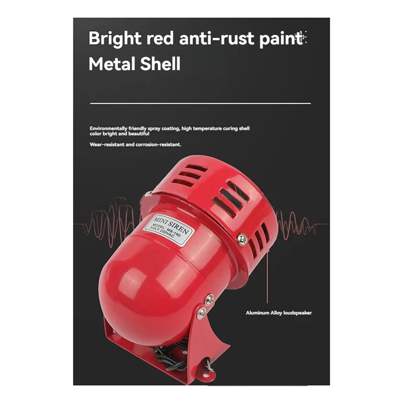 A92Z Red Mini Metal Motor Siren Industrial Alarm Sound Electrical Guard Against Theft 120Db MS-190
