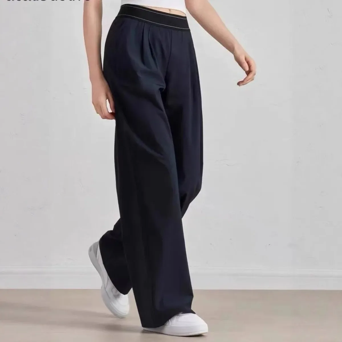 Nuevos pantalones deportivos informales elásticos de cintura alta, pantalones de estilo americano de Color sólido, Pantalones rectos de verano de calle a la moda 2025