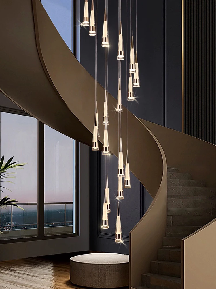 Staircase Ceiling Lamp Minimalist Pendant Lamp Hotel Lobby Chandelier Hanging Light for Living Room Villa Loft Stair Chandeliers