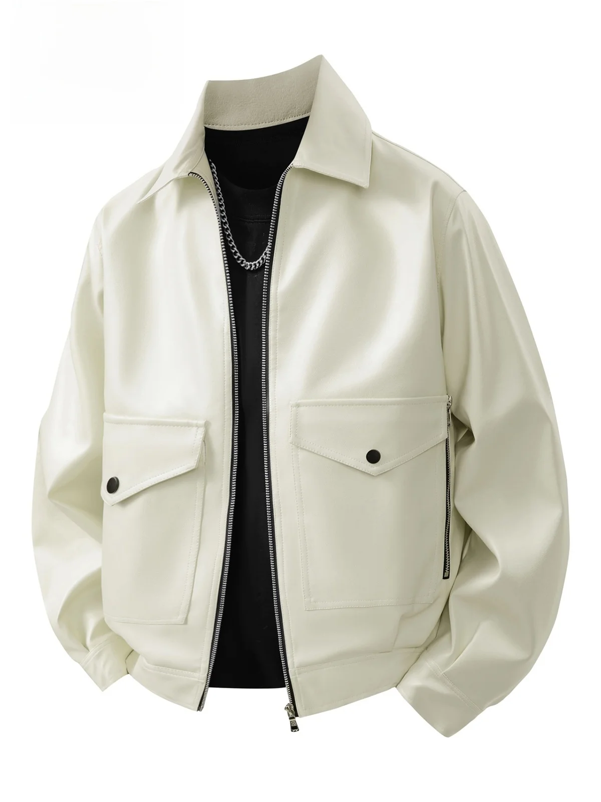 

Spirit Men's Leather Jaet Trendy Haome Collared Jaet Windproof Outerwear Casual Sle Polyester Fiber Zipper Closure