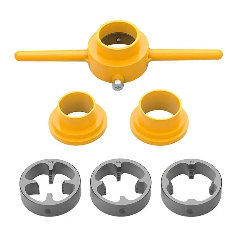 Professional 6Pcs PVC Thread Maker Tool Pipe Threader Plumbing Tool Kit Pipe Round Die Set With 3 Dies 1/2 In,3/4In And 1In NPT