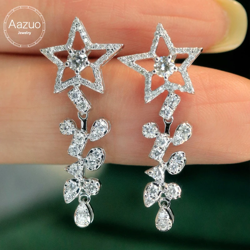 Aazuo Luxury Jewelry 18K Gold White Gold Natrual Diamonds 0.84ct Star Drop Earring For Woman Upscale Trendy Wedding Engagement