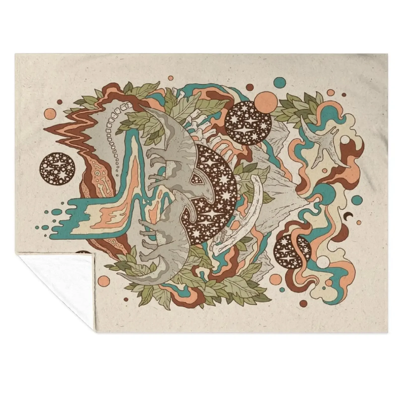 

Lost Portal: Parasaurolophus Retro Rainbow Palette Dinosaur Science Fiction Art Throw Blanket Blankets For Bed Blankets