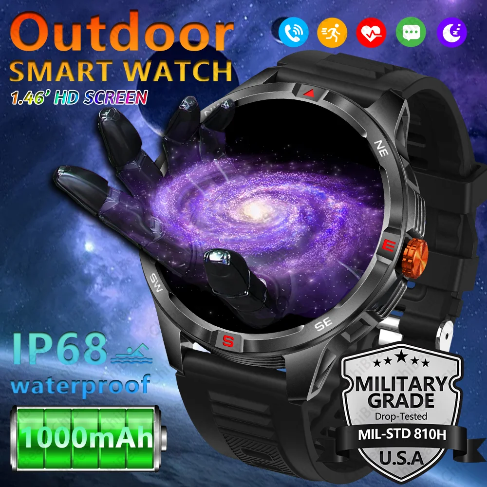 

2025 NEW Outdoor Smart Watch 3ATM Waterproof 1000mAh Long Battery Bluetooth Call Compass Men Women Smartwatch For Android IOS