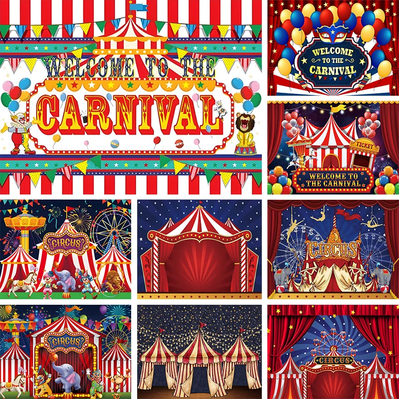 

Circus Birthday Decoration Wall Backdrop Welcome To The Carnival Themed Party Banner Photo Booth Background Photography Props