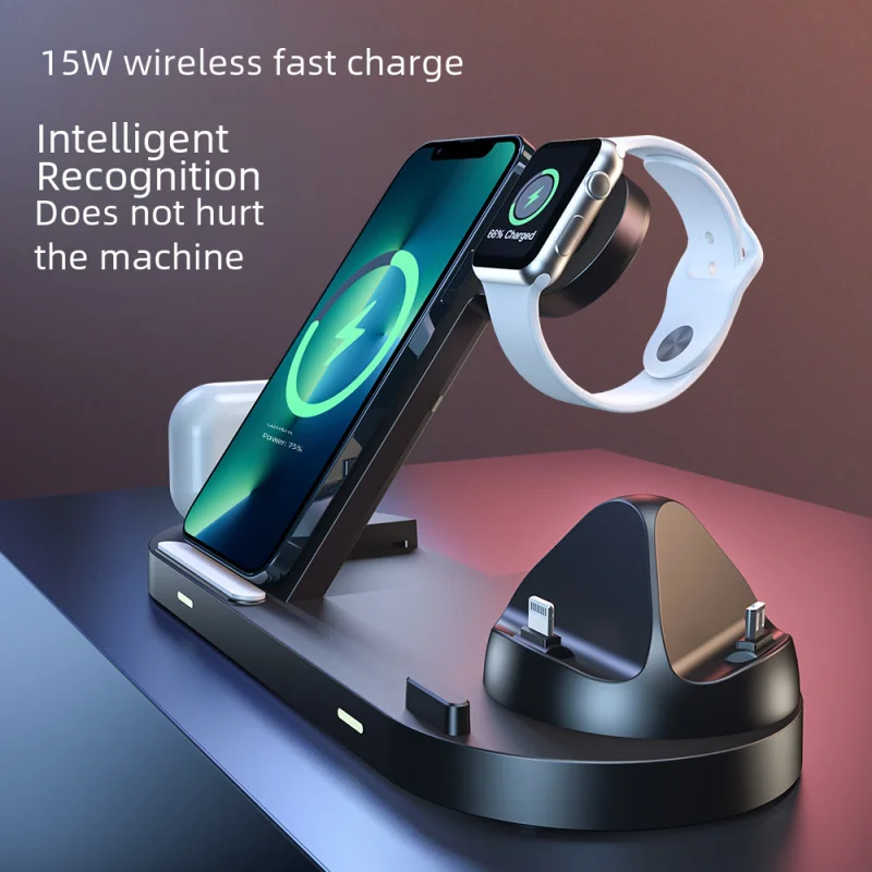 New Six-in-One Wireless Multifunctional Folding Bracket15wWireless Fast Charging Mobile Phone Watch Headset