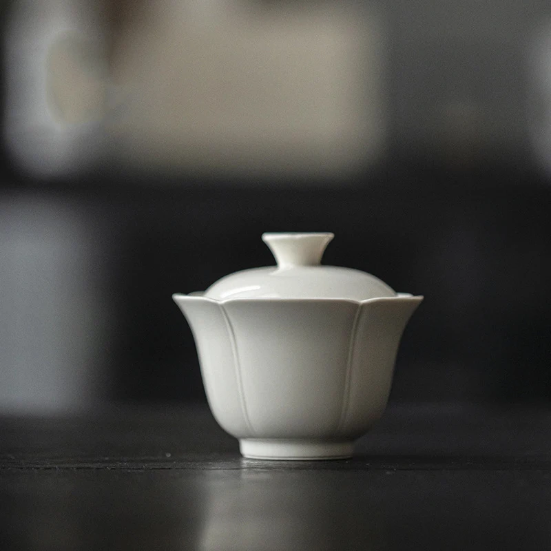 

Plant ash glaze handmade ceramic cover bowl small coarse pottery Kung Fu tea set flower mouth Japanese tea bowl