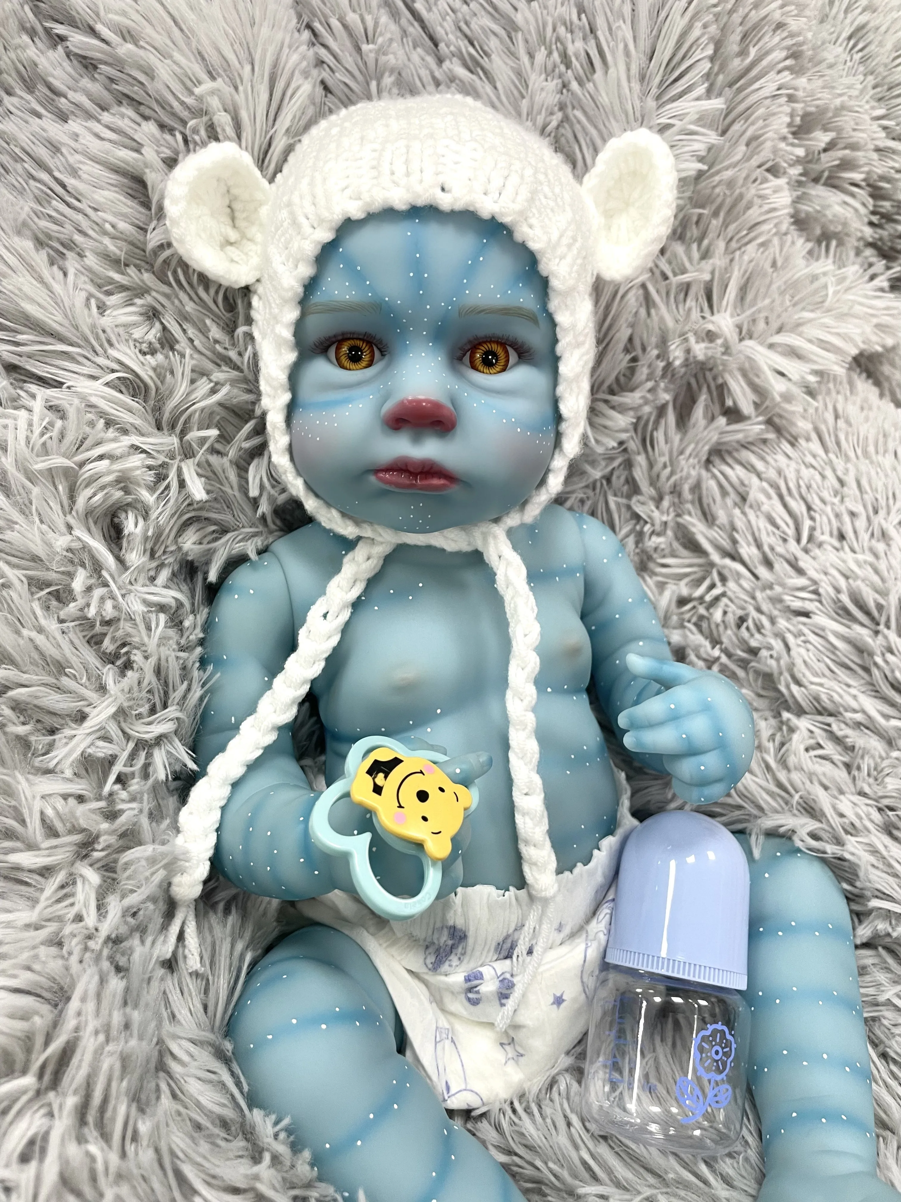 Cokela Hot 20 Inch/50cm Realistic Avatar Newborn vinyl Baby Dolls 3D Paint Blue Skin Lifelike Reborn Baby Doll Kit Gift