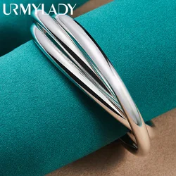 URMYLADY 925 Sterling Silver Smooth Three Round Ring Bangles Bracelet For Women Charm Wedding Engagement Fashion Jewelry