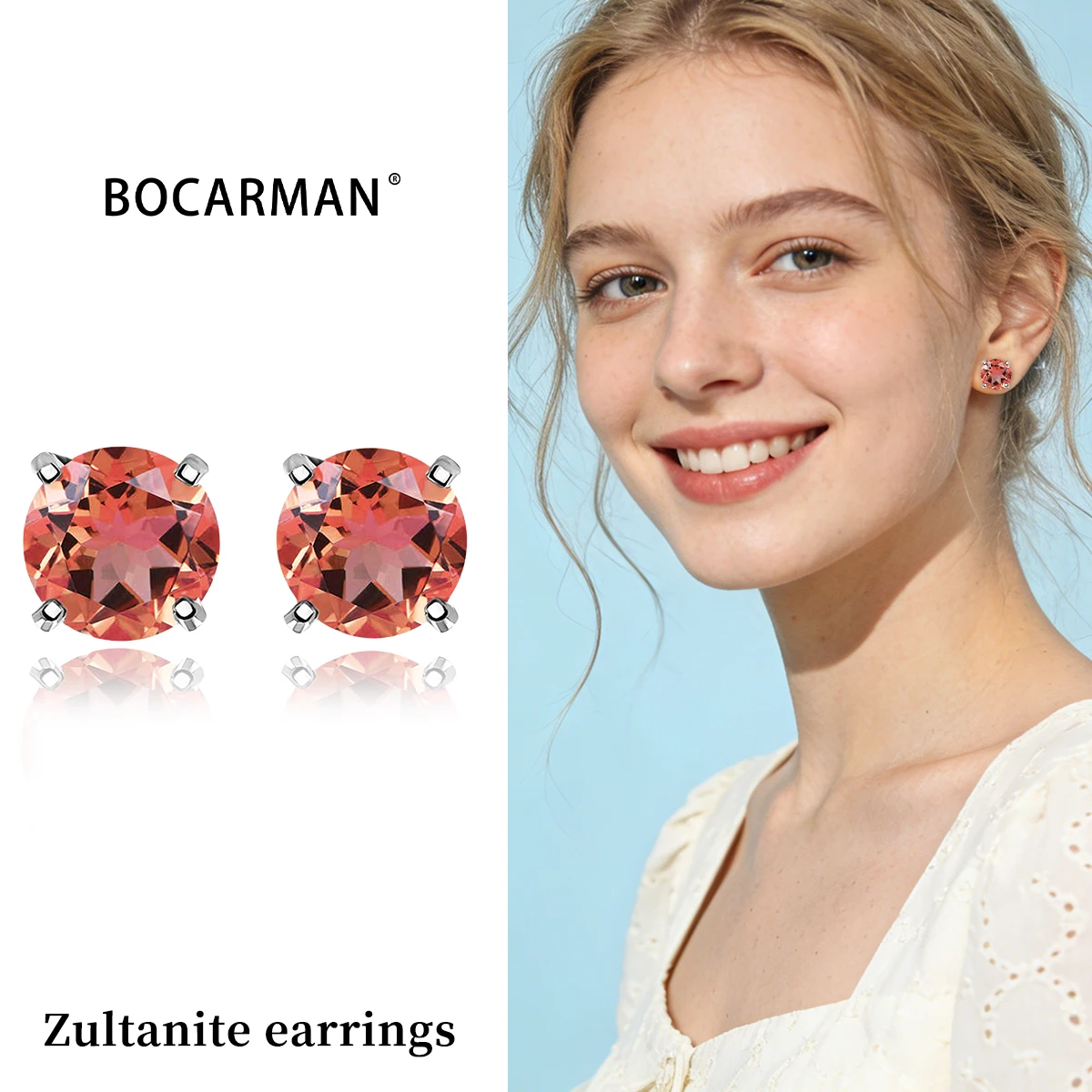 

BOCARMAN Change color Zultanite stone Round earrings women S925 silver jewelry,different light sources have different colors