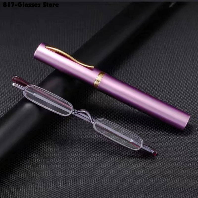 Ultra Light Reading Glasses High-definition Spring Frame Presbyopia Earwear Fashion Mini Pen Holder Portable with Glasses Case