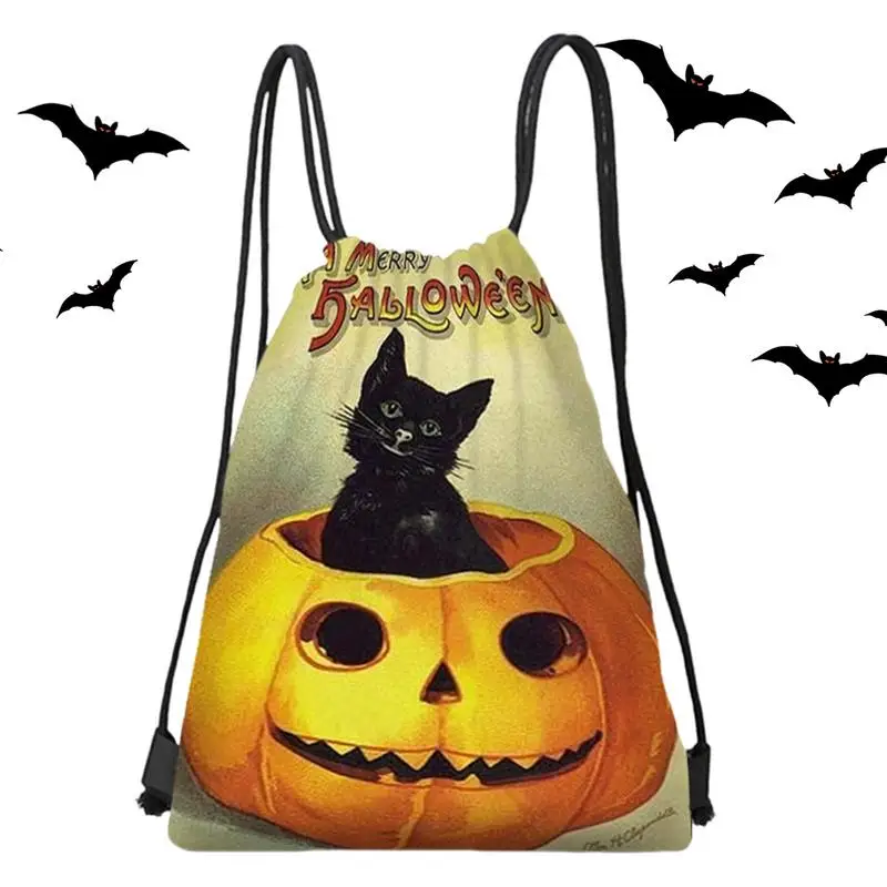 Halloween Drawstring Treat Bags Drawstring Backpack Gym 13X16.9 Inches Candy Bags Goodie Treats Bags Candy Bags Cat Sitting On A