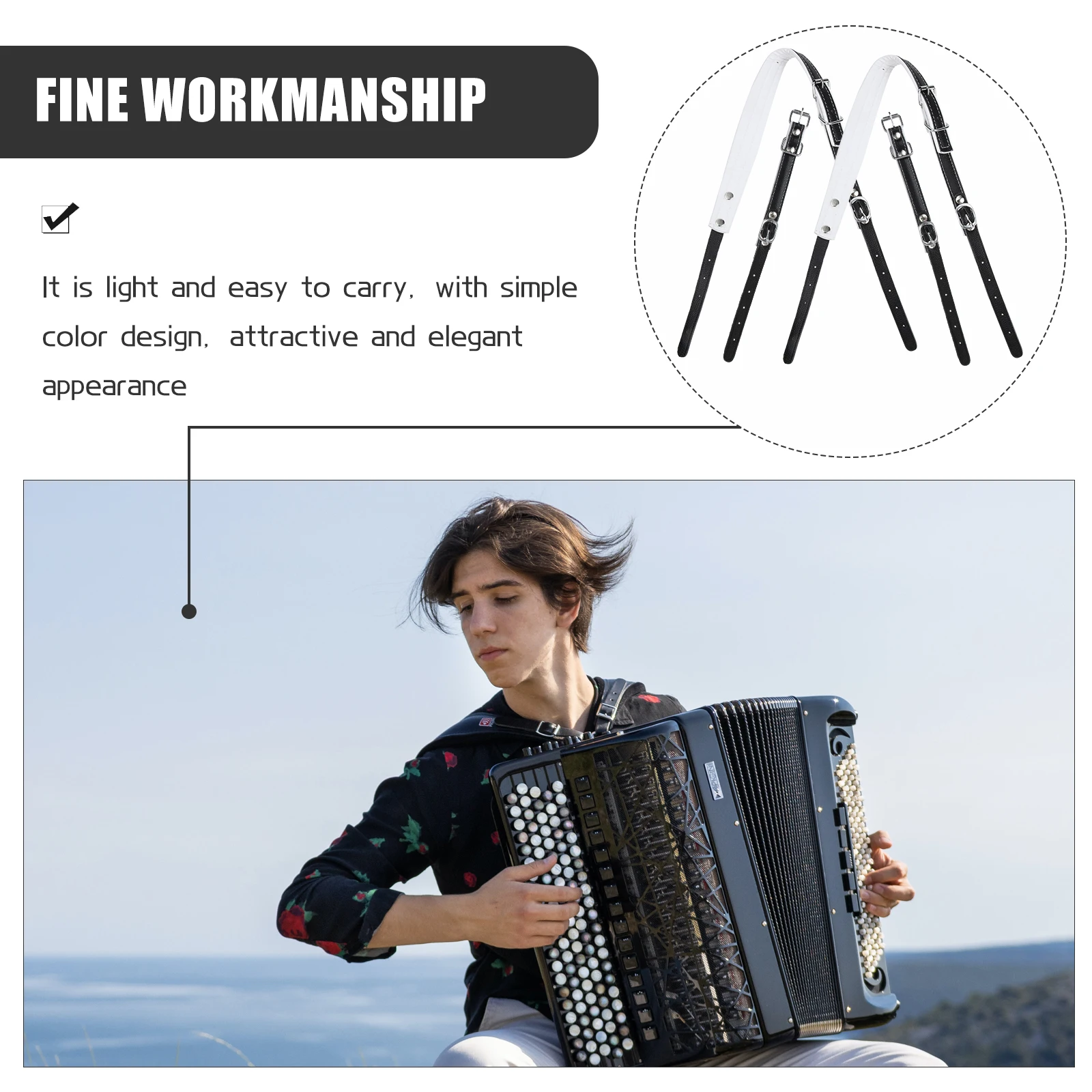 

Accordion Shoulder Straps Belt Black for Accordions Lanyard Child Bass Durable Adjustable PU Practical Durability Comfortable